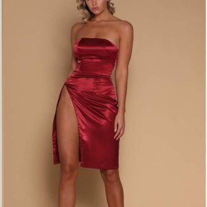 Meshki - Alayna Satin Midi Dress - Burgundy - XS